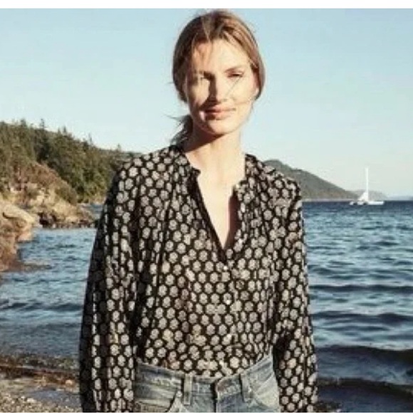 Doen Tops - Doen Black and White Floral Blouse